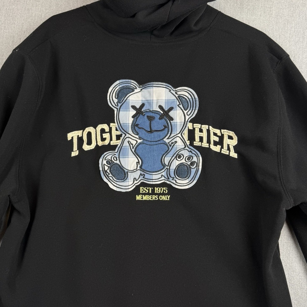 Members Only Men's Black Embroidered Bear Hoodie Large L w/hood